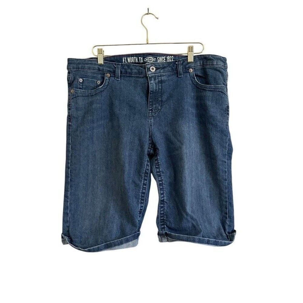 Dickies Capri‎ Jean Mid Rise Shorts Women's 18 Blue Denim Pockets Casual